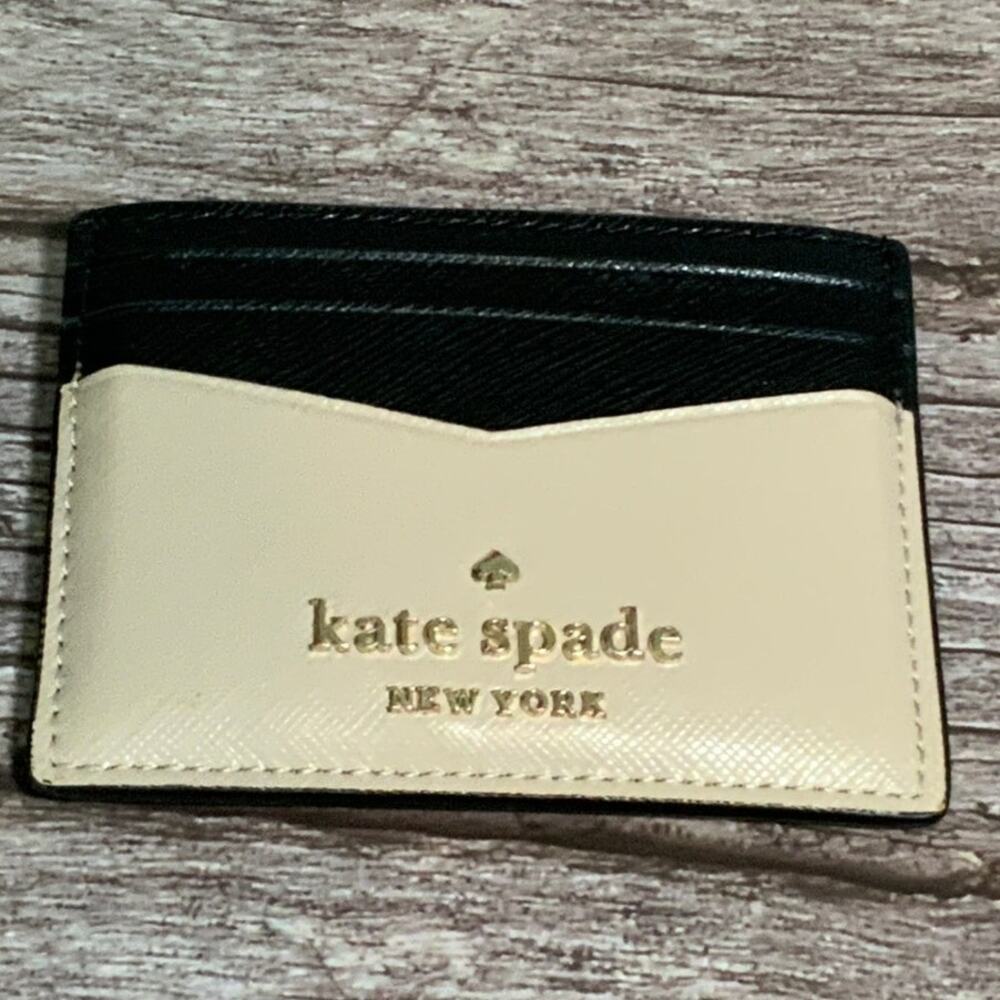Kate Spade Black Tan Leather Credit Card Holder Mini Wallet